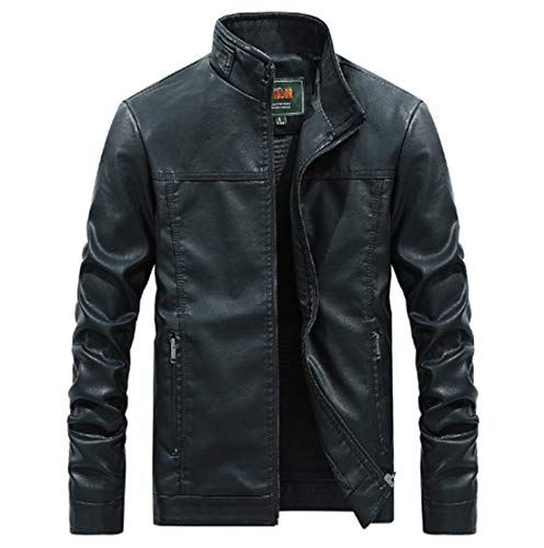 GL SUIT Herren-Kragen PU-Lederjacke Frühling und Herbst Motorrad-Leder-Windjacke Mantel intelligente dünne passende beiläufige Biker Style Jacke,Schwarz,M von GL SUIT