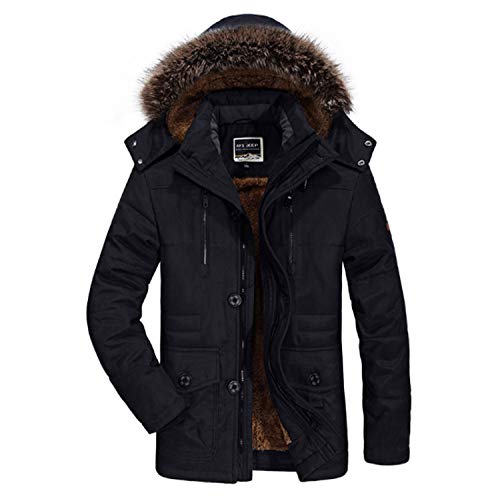 Herren Parka Jacke mit Fell Kapuze Gewicht Wintermantel mit Kapuze Windjacke Parka Jacke atmungsaktiv Thermo-Jacke Wärme verdicken beiläufige Outwear Mantel Kleidung für Reisen Wandern,Schwarz,XL von GL SUIT