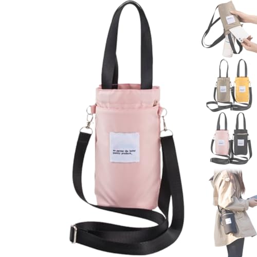 GLIART Qudai Water Bottle Pouch with Strap, Qudai Outdoor Multifunctional Bag with Adjustable Shoulder Strap, Summer Water Bottle Strap Crossbody, Large Portable Hand-Held Water Cup Buggy Bag (Pink) von GLIART