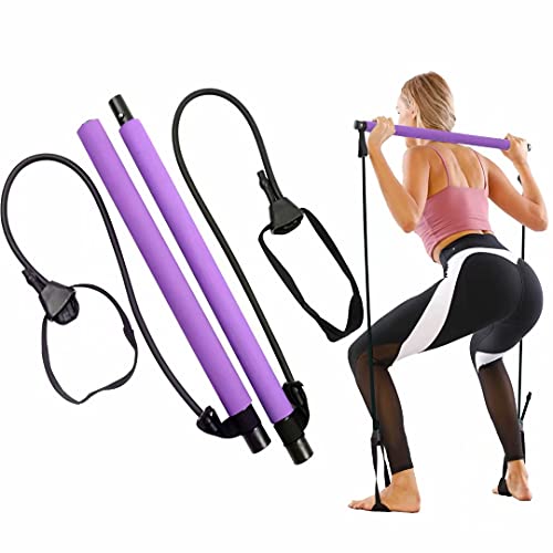 GLKEBY Pilates Bar Kit, mit verstellbarem Widerstandsband tragbarer Pilates Exercise bar Stick für Dehnen, Yoga, Formen, Trainieren, Sit-Ups, Abnehmen von GLKEBY