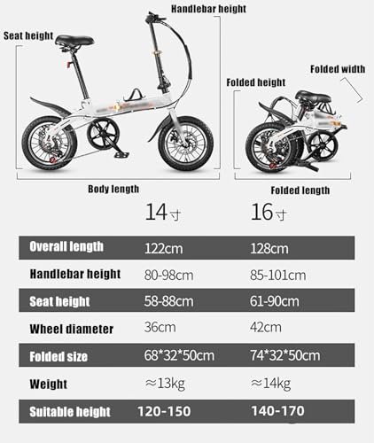 Faltrad Mit Variabler Geschwindigkeit Und Integrierten Rädern, Mini-Faltrad Aus Kohlenstoffstahl, Ultraleichtes Tragbares 14-Zoll-16-Zoll-Faltrad A,16inch von GLSQBVRP