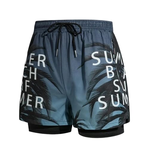 GLYLFQZJ Badehose Herren Doppellagige Badehose Für Männer Boxershorts Anti-Peinlichkeit Gefüttert Mit Professionellen Strandhosen Erwachsene Badeausrüstung-Blau-4Xl Gewicht 100-113Kg von GLYLFQZJ