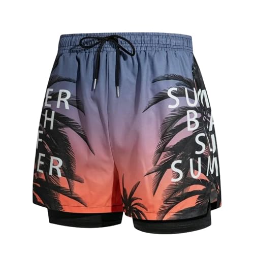 GLYLFQZJ Badehose Herren Doppellagige Badehose Für Männer Boxershorts Anti-Peinlichkeit Gefüttert Mit Professionellen Strandhosen Erwachsene Badeausrüstung-Orange-4Xl Gewicht 100-113Kg von GLYLFQZJ