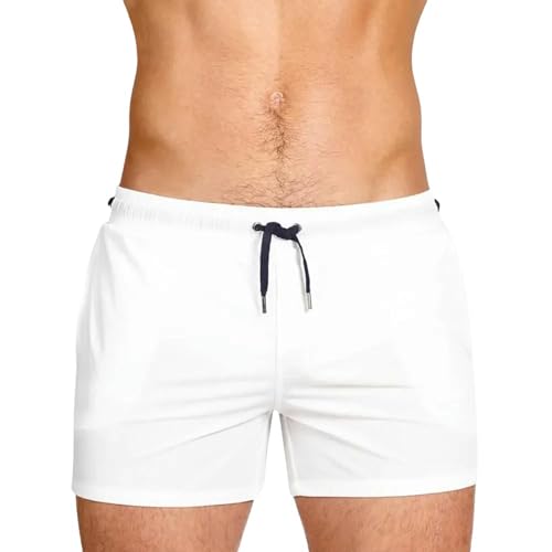 GLYLFQZJ Badehose Herren Herren Badebekleidung Schwimmstämme Schnell Trockene Festbretthöfe Strandhosen Badeanzüge Mit Taschen Und Maschenfutter-Weiss-XL von GLYLFQZJ