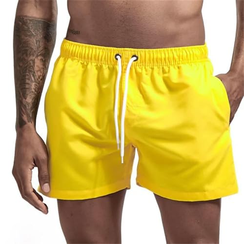 GLYLFQZJ Badehose Herren Herren Badehose Mit Mesh Futter Seitentaschen Einfarbige Strandshorts Quick Dry Shorts Sommer Bademode-Gelb-XXL von GLYLFQZJ