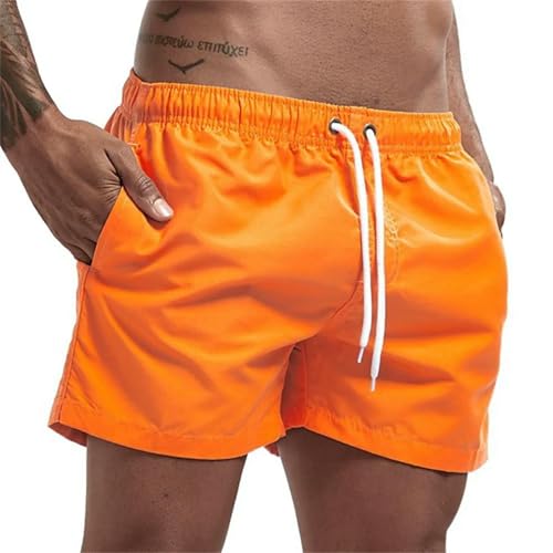 GLYLFQZJ Badehose Herren Herren Badehose Mit Mesh Futter Seitentaschen Einfarbige Strandshorts Quick Dry Shorts Sommer Bademode-Orange-S von GLYLFQZJ