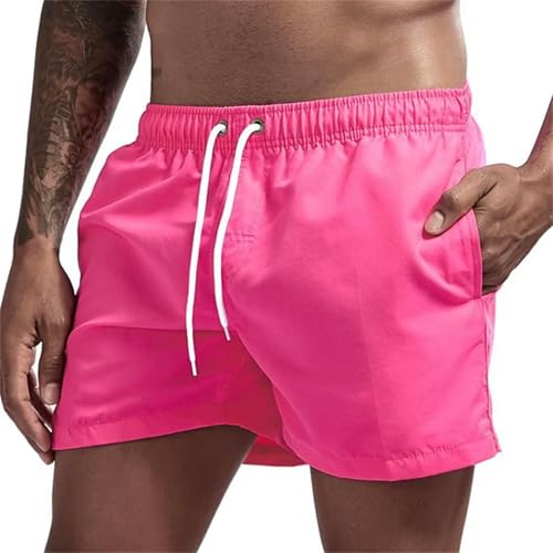 GLYLFQZJ Badehose Herren Herren Badehose Mit Mesh Futter Seitentaschen Einfarbige Strandshorts Quick Dry Shorts Sommer Bademode-Rosa-L von GLYLFQZJ