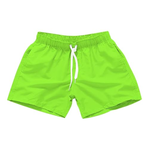 GLYLFQZJ Badehose Herren Herren Badehose Mit Seitentaschen Sommer Casual Einfarbige Strandshorts Schnell Dry Leichte Board Shorts Bademode-Fluoreszierendes Grün-L von GLYLFQZJ