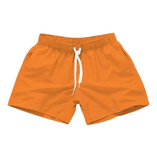 GLYLFQZJ Badehose Herren Herren Badehose Mit Seitentaschen Sommer Casual Einfarbige Strandshorts Schnell Dry Leichte Board Shorts Bademode-Orange-L von GLYLFQZJ