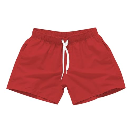 GLYLFQZJ Badehose Herren Herren Badehose Mit Seitentaschen Sommer Casual Einfarbige Strandshorts Schnell Dry Leichte Board Shorts Bademode-Rot-L von GLYLFQZJ