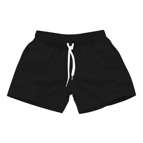 GLYLFQZJ Badehose Herren Herren Badehose Mit Seitentaschen Sommer Casual Einfarbige Strandshorts Schnell Dry Leichte Board Shorts Bademode-Schwarz-L von GLYLFQZJ