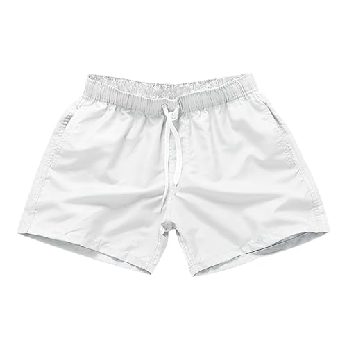 GLYLFQZJ Badehose Herren Herren Badehose Mit Seitentaschen Sommer Casual Einfarbige Strandshorts Schnell Dry Leichte Board Shorts Bademode-Weiß-L von GLYLFQZJ