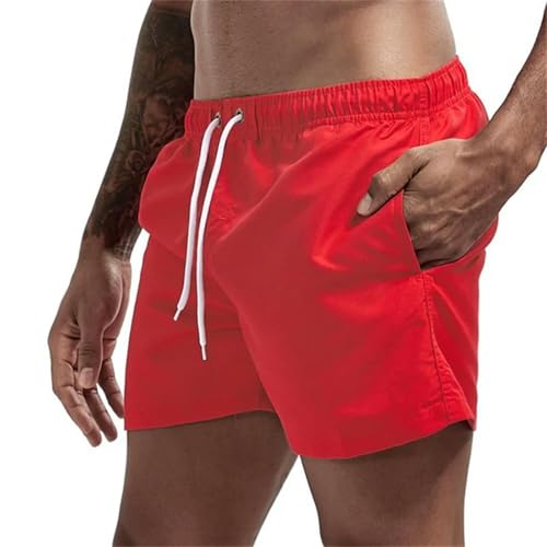 GLYLFQZJ Badehose Herren Herren Schwimmstämme Mit Taschen Mesh Liner Sommer Casual Beach Board Shorts Schnell Trocken Schwimmbadanzug Badebekleidung-Rot-S von GLYLFQZJ