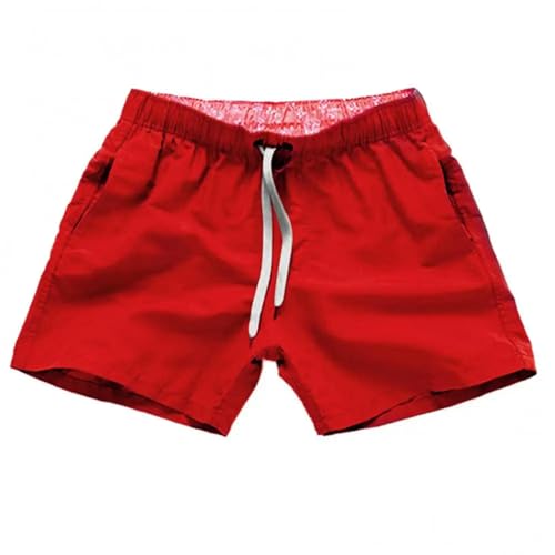 GLYLFQZJ Badehose Herren Lässige Sommer -Strand -Shorts Hosen Männer Ziehen Schwimmstädte-Rot-S von GLYLFQZJ