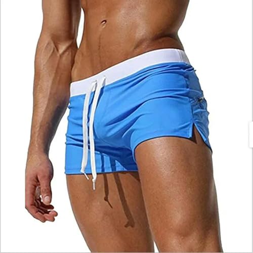 GLYLFQZJ Badehose Herren Sommer Badebekleidung Männer Slim Fit Badeanzug Boy Schwimmanzüge Boxer Shorts Schwimmstämme Schwimmstrandbekleidung-Blau-M von GLYLFQZJ