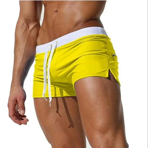 GLYLFQZJ Badehose Herren Sommer Badebekleidung Männer Slim Fit Badeanzug Boy Schwimmanzüge Boxer Shorts Schwimmstämme Schwimmstrandbekleidung-Gelb-L von GLYLFQZJ