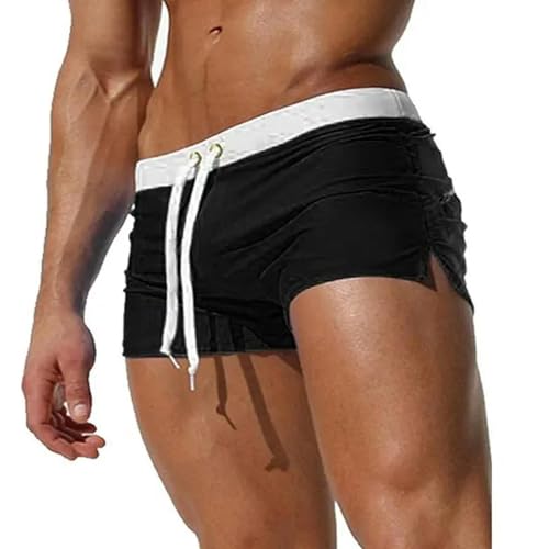 GLYLFQZJ Badehose Herren Sommer Badebekleidung Männer Slim Fit Badeanzug Boy Schwimmanzüge Boxer Shorts Schwimmstämme Schwimmstrandbekleidung-Schwarz-S von GLYLFQZJ