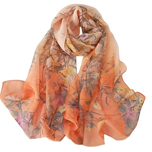 GLYLFQZJ Damenschal Frauen Elegante Chiffon Georgette Bandana Schal Sommer Strand Sonnenschutz Dünn Hijab-Orange von GLYLFQZJ