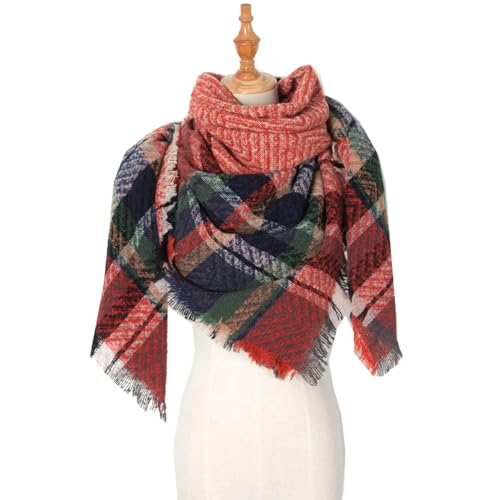 GLYLFQZJ Damenschal Frauen Mode Plaid Schal Winter Kaschmir Quaste Schals Weibliche Mode Weiche Schal Wraps Hals Warme Dreiecke Schal-Orange-Einheitsgröße von GLYLFQZJ