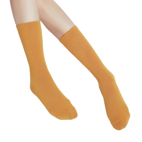 GLYLFQZJ Damensocken Baumwolle Verdickte Yoga Socken Silikon Anti Rutsch Mid Tube Bar Gestreifte Sport Socken Solid Color Dance Pilates Socken-B-Ginger-One Size von GLYLFQZJ