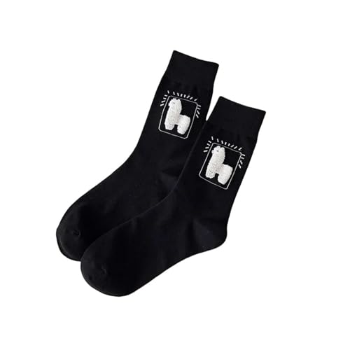 GLYLFQZJ Damensocken Karikatur Alpaka Frauen Schöne Socken Tier Nette 3D Behaarte Weiche Baumwolle Socken Lustige Schaf Unisex Hipster Sport Casual-Black von GLYLFQZJ