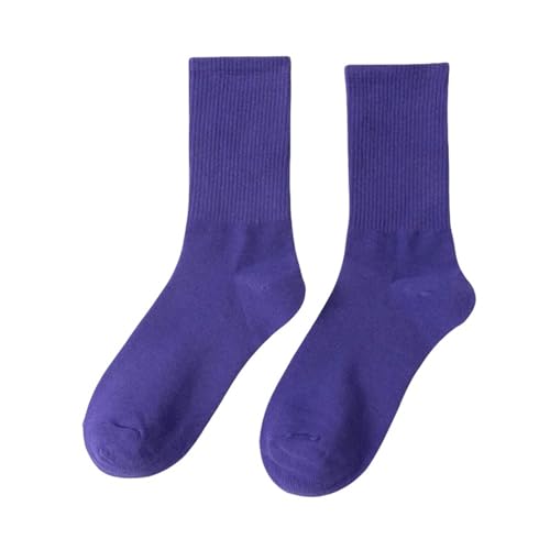 GLYLFQZJ Damensocken Unisex Casual Baumwolle Socken Mid Tube Modische Einfarbige Atmungsaktive Socken Herbst Frauen Mädchen Strümpfe Strumpfhose-Purple von GLYLFQZJ