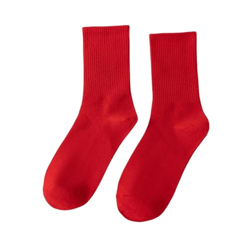 GLYLFQZJ Damensocken Unisex Casual Baumwolle Socken Mid Tube Modische Einfarbige Atmungsaktive Socken Herbst Frauen Mädchen Strümpfe Strumpfhose-Red von GLYLFQZJ