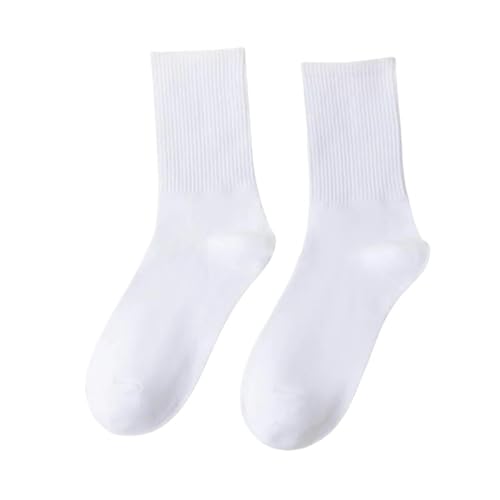 GLYLFQZJ Damensocken Unisex Casual Baumwolle Socken Mid Tube Modische Einfarbige Atmungsaktive Socken Herbst Frauen Mädchen Strümpfe Strumpfhose-White von GLYLFQZJ