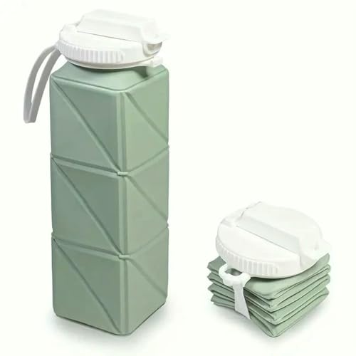 GLYLFQZJ Faltbarer Wasserbecher Quadratische Silikonklappbecher Tragbare Lebensmittelqualität Sportwasserflasche Einziehbares Reise Fitness Outdoor Tassen Wasserbottle-Grün von GLYLFQZJ