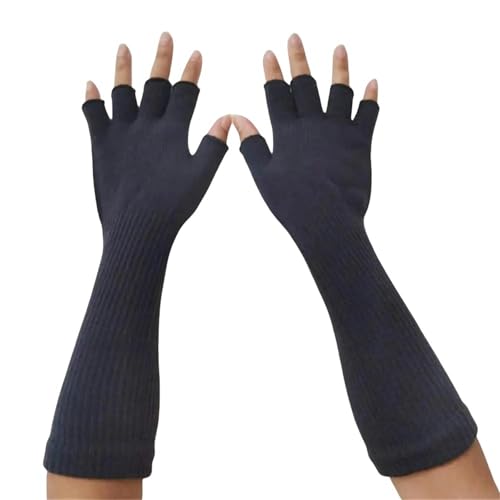 GLYLFQZJ Fingerlose Handschuhe Damen 1 Paar Lang Gestrickter Unisex -Halbfingerhandschuhe Herbst- Und Winterarm Bedecken Reine Schwarze Ellbogenlänge Warme Arbeit Handschuhe-Dunkelgrau von GLYLFQZJ