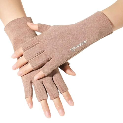 GLYLFQZJ Fingerlose Handschuhe Damen Feste Farbe Herbst Winter Samt Halbe Fingerhandschuhe Halbfinger Kurze Fäustigen Warme Handschuhe Reithandschuhe-Camel von GLYLFQZJ