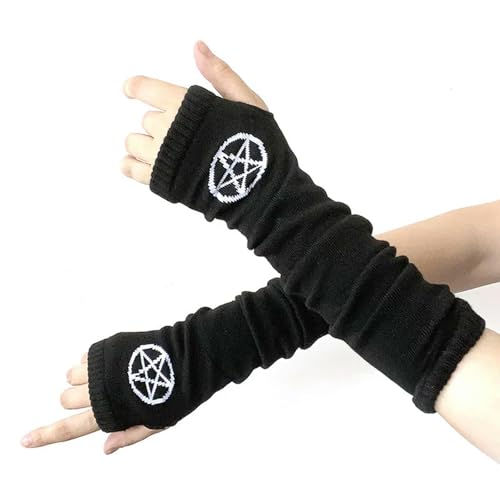 GLYLFQZJ Fingerlose Handschuhe Damen Lange Fingerlose Handschuhe Manschetten Männer Männer Outdoor Hip Hop -Handschuhe Ellbogenhandschuhe Kühle Stretch Winterarm Warme Handschuhe-Schwarze Sterne von GLYLFQZJ