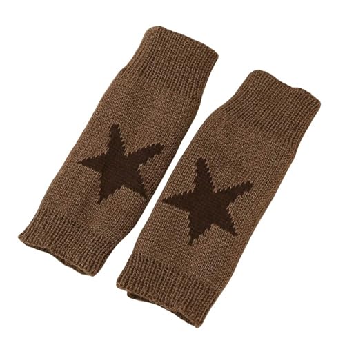 GLYLFQZJ Fingerlose Handschuhe Damen Strickhandschuhe Halbe Fingersternhandschuhe Winter Warm-Braun von GLYLFQZJ