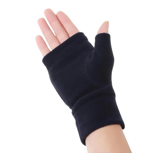 GLYLFQZJ Fingerlose Handschuhe Damen Winter Halbfinger Lauffitnesshandschuhe Mann Frauen Fleece Touchscreen Fingerloser Warm Winddichtem Samt Fahrhandschuhe-Navy Blue-L von GLYLFQZJ