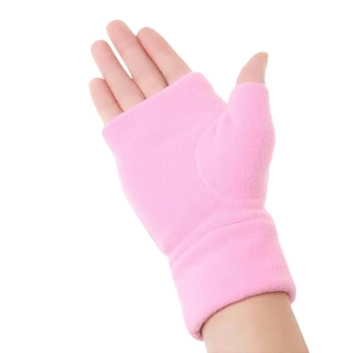 GLYLFQZJ Fingerlose Handschuhe Damen Winter Halbfinger Lauffitnesshandschuhe Mann Frauen Fleece Touchscreen Fingerloser Warm Winddichtem Samt Fahrhandschuhe-Pink-L von GLYLFQZJ