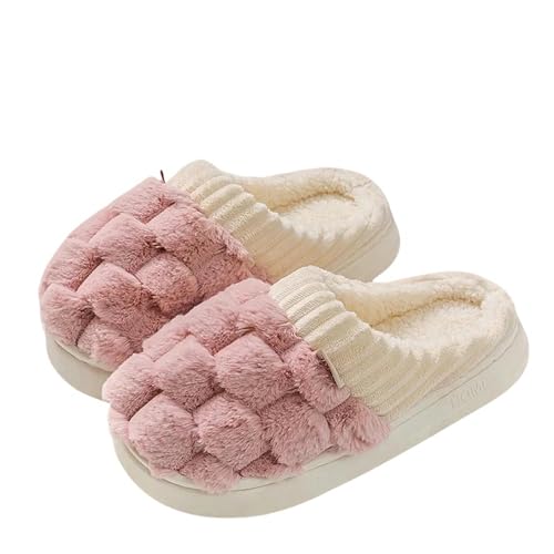 GLYLFQZJ Hausschuhe Damen Geeignet Für Den Frühling Herbst Und Winter Lebendig In Der Innenhöfe Anti Slip Home Winter Wärme Plüsch Frauen Männer Schuhschuh Schuh-Rosa-Eur39-40 (245-250 Mm) von GLYLFQZJ