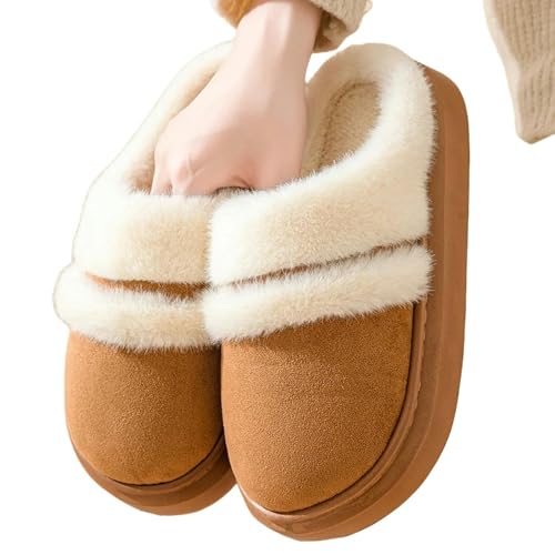 GLYLFQZJ Hausschuhe Damen Hauswatte Pantoffeln Frauen Winter Innenwärme Dicke Soled Plüsch-Hausschuhe Mode-Baumwollschuhe Dick Gestaltet-Khaki-40-41 von GLYLFQZJ