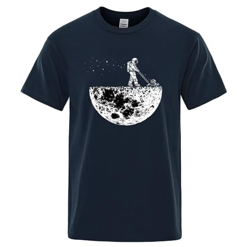GLYLFQZJ Herren-T-Shirt Astronauten Schätzen Die Mondumgebung Lustige T-Shirts Männer Losen Übergroße Kleidung Baumwolle Sommer T-Shirt Hip Hop Tees-Dunkelblau-M von GLYLFQZJ