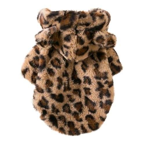 GLYLFQZJ Hundekleidung Winter Haustierhund Kleidung Warm Hundehuodie Leopard Hundebel Jacke Französische Bulldogge Kleidung Für Kleine Hunde Haustiere Kostüme-Braun-S von GLYLFQZJ