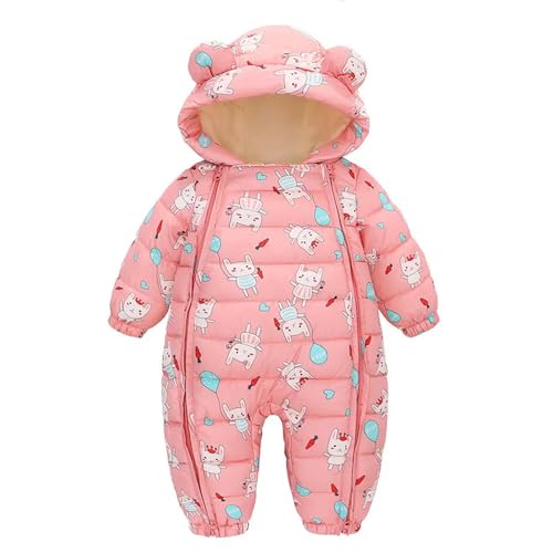 GLYLFQZJ Schneeanzug-Overall Für Kleinkinder Herbst Winter Baby Schneeanzug Kapuze Plus Samt Warme Baby Mädchen Strampler Kleinkind Baby Boy Jumpsuit Infant Overalls Mantel-Rosa-12-18M 90 von GLYLFQZJ