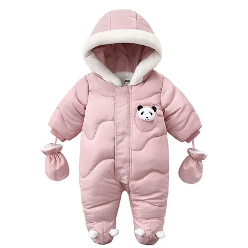 GLYLFQZJ Schneeanzug-Overall Für Kleinkinder Winter Neugeborenes Baby Strampler Warmer Panda Jungen Jumpsuit Mit Handschuhen Baumwolle Und Samtkleidung Kleidung Kapuze Mit Kapuzenkleidung-Rosa-18 M von GLYLFQZJ