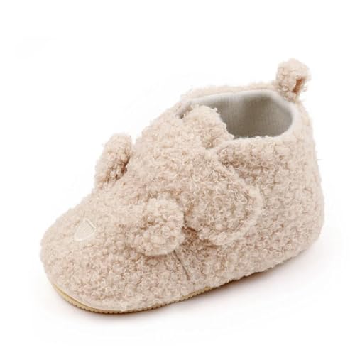 GLYLFQZJ Winterhausschuhe Kinder Babyschuhe Winter Weicher Und Warmer Vorwalking-Sneaker TPR Sohle Anti-Rutsch Niedlicher Bären Tierdesign Mode 0-9-18M-Beige-0-6 Monate von GLYLFQZJ