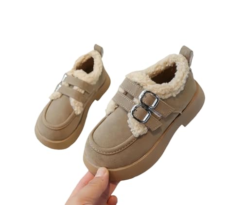 GLYLFQZJ Winterhausschuhe Kinder Baumwollschuhe Kinder Plüsch Verdickte rutschfeste Schuhe Jungen Mädchen Warme Sportschuhe Baby Weicher Komfort Winter Sneaker Kinder-Khaki-27(Inner 16.5Cm) von GLYLFQZJ