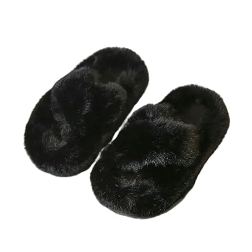 GLYLFQZJ Winterhausschuhe Kinder Kinder Plüsch Hausschuhe Nach Hause Warm Verdickt Anti-Rutsch Baby Nette Hausschuhe Kinder Schuhe Kleinkind Mädchen Schuhe-Schwarz-36-37 Einlegesohle 22Cm von GLYLFQZJ