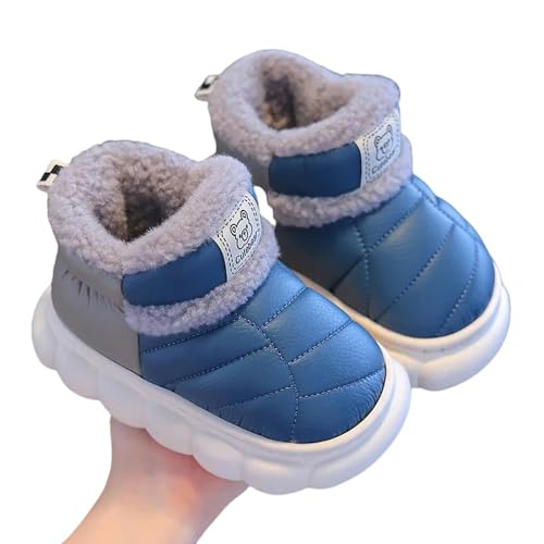 GLYLFQZJ Winterhausschuhe Kinder Kinder Schnee Stiefel Winter Plüsch Warme Outdoor Anti Rutsch Bequeme Plattform Mädchen Jungen Nette Baby Baumwollschuhe-24-25(Inner-15Cm)-Blau von GLYLFQZJ