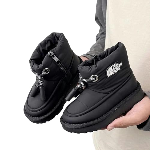 GLYLFQZJ Winterhausschuhe Kinder Winter Kinder Schneestiefel Mode Regenschirm Tuch Jungen Baumwollstiefel Plüsch Verdickte Mädchen Stiefel 4-15 Jahre Alt-28Insole(17.4Cm)-Schwarz von GLYLFQZJ