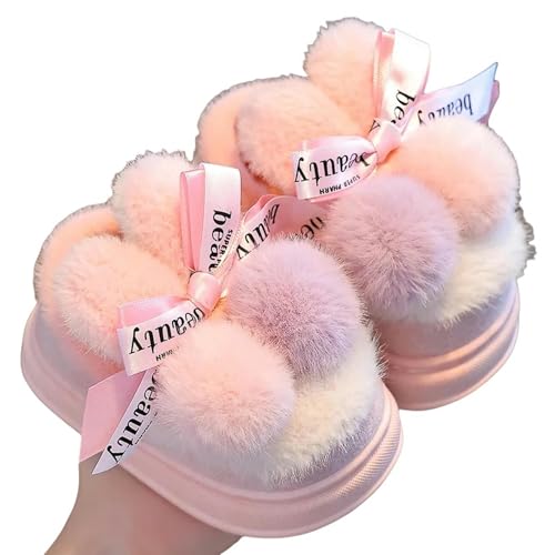 GLYLFQZJ Winterhausschuhe Kinder Winter Nettes Kaninchen Kinder Wasserdicht Warme Anti-Rutsch Flauschige Hausschuhe Mädchen Jungen Flats Indoor Kids Home Baumwollschuhe-32-33(Innenlänge 20.5Cm)-Rosa von GLYLFQZJ