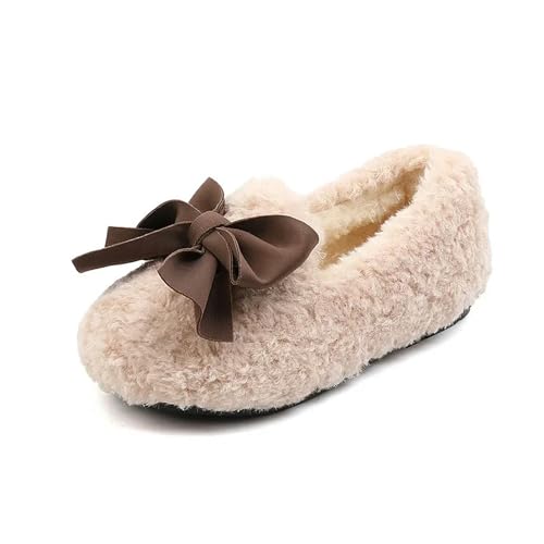 GLYLFQZJ Winterhausschuhe Kinder Winter Warm Mädchen Schuh Komfort Hinzugefügt Samt Kinder Sneaker Stilvolle Prinzessin Casual Schuh Weiche Einfache Baumwolle Schuhe-Beige-28Insole17Cm von GLYLFQZJ