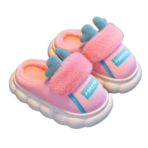 GLYLFQZJ Winterhausschuhe Kinder Winter Warme Nette Cartoon Indoor Mule Weiche rutschfeste Flauschige Hausschuhe Für Kinder Teen Boys Mädchen Kinder Zuhause Baumwollschuhe-Rosa-30-31-19-24 Monate von GLYLFQZJ