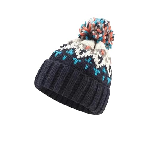 GLYLFQZJ Wintermütze Damen Skifahren Kaschmir Frau Winter Hut Herbst Beanies Mit Pompom Warme Wolle Schädel Acryl Beanies Winterhut-Marineblau-56-58Cm von GLYLFQZJ